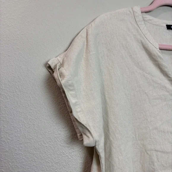 Ellen Tracy Womens Button Front Linen Blend Top Shirt Beige M Medium Casual Chic - Picture 3 of 8